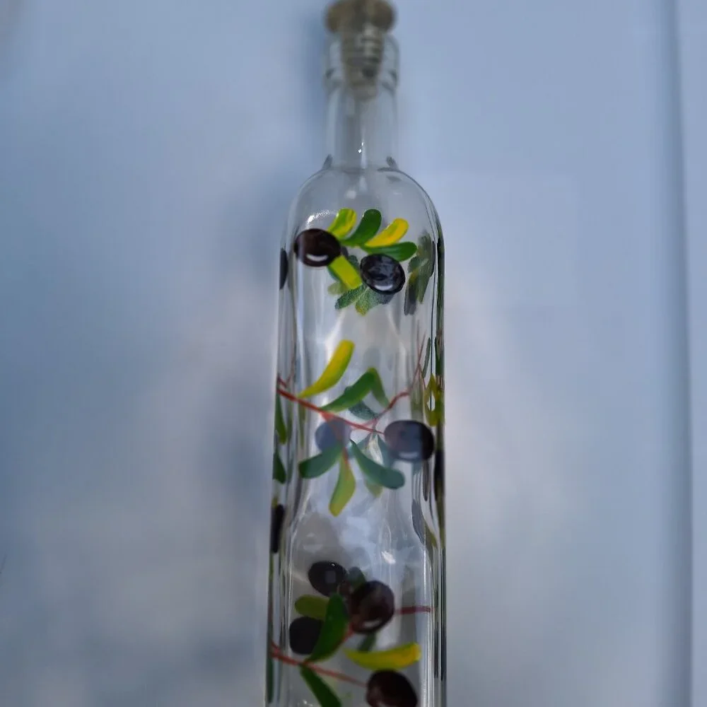 Hand Painted Olive Oil Bottle with Glass Dipping Dishes